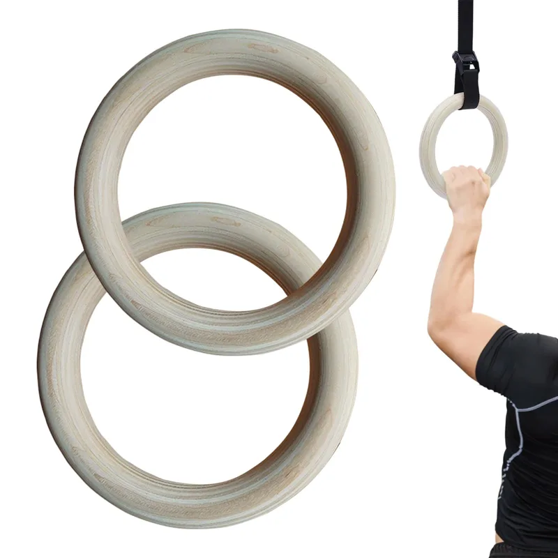 Gymnastic Ring Wood - 2Pcs/Pairs Wooden Portable Gymnastics Rings Gym
