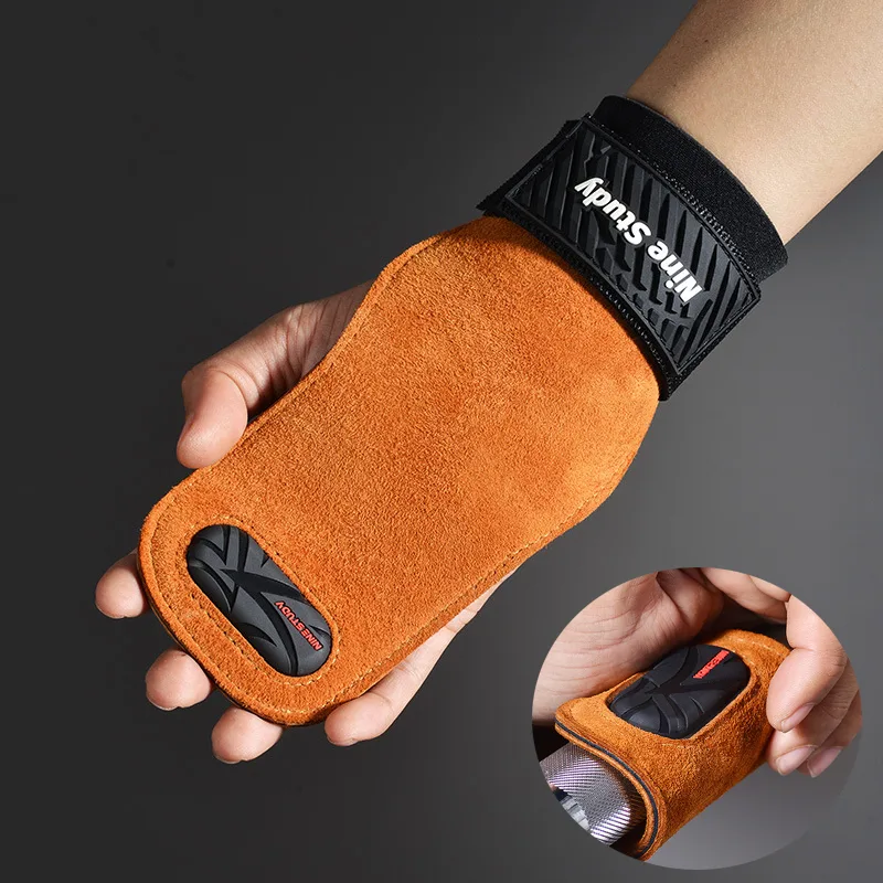 Crossfit Workout With Equipment - Cowhide Gym Grips Gloves Weightlifting Fitness