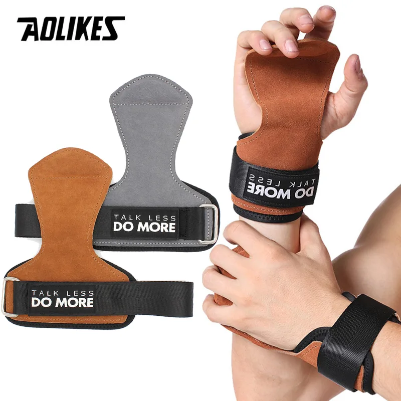 Crossfit Workout With Equipment - AOLIKES Cowhide Gym Grips Gloves Weightlifting