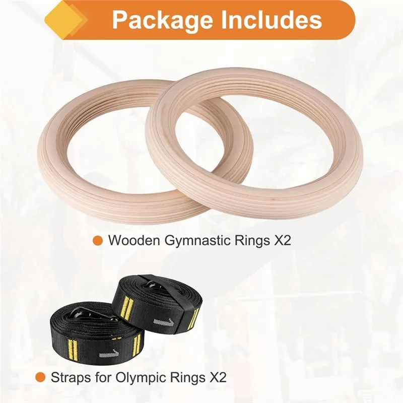 Gymnastic Ring Wood - 1.25 Inch Gym Rings Numbered Strap