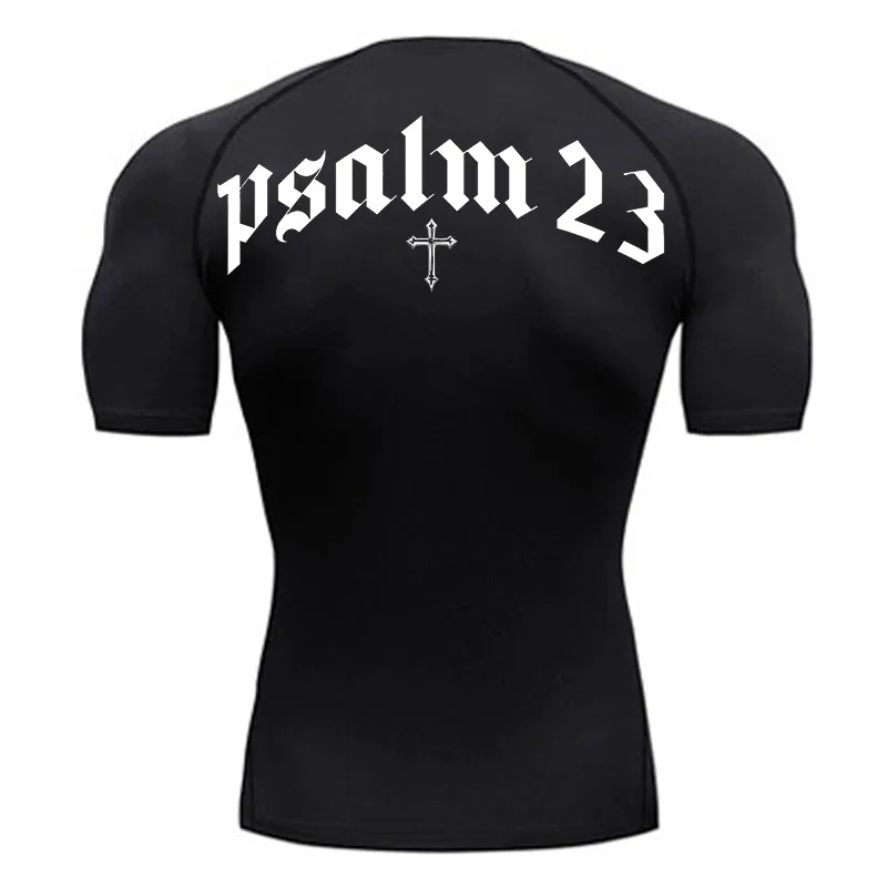 Crossfit Gym - Psalm 23 Cross Print Compression Shirt